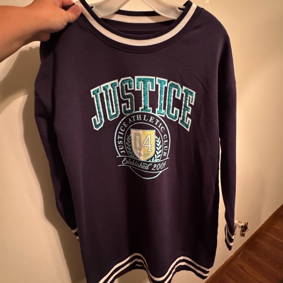 Justice Navy and White Tunic Sweatshirt Girl’s 16/18 XL Youth - sequins - Picture 4 of 5